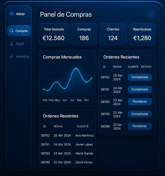 Ilustración de panel de compras y analytics
